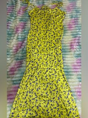 Yellow Floral Maxi Dress with Blue Bloom Print
